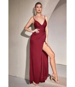 Cinderella Divine Burgundy Ruched Satin Mystique Prom Gown