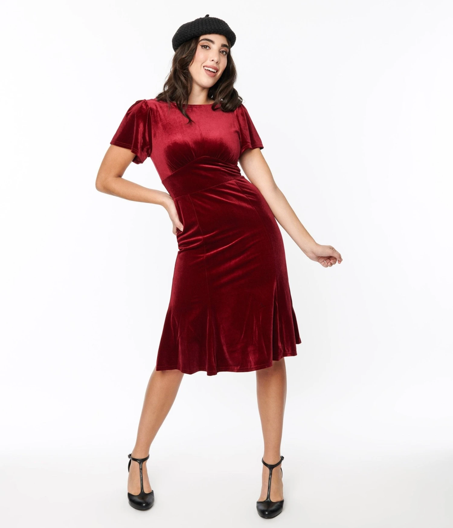 Burgundy Velvet Midi Shift Dress 1 Burgundy Velvet Midi Shift Dress