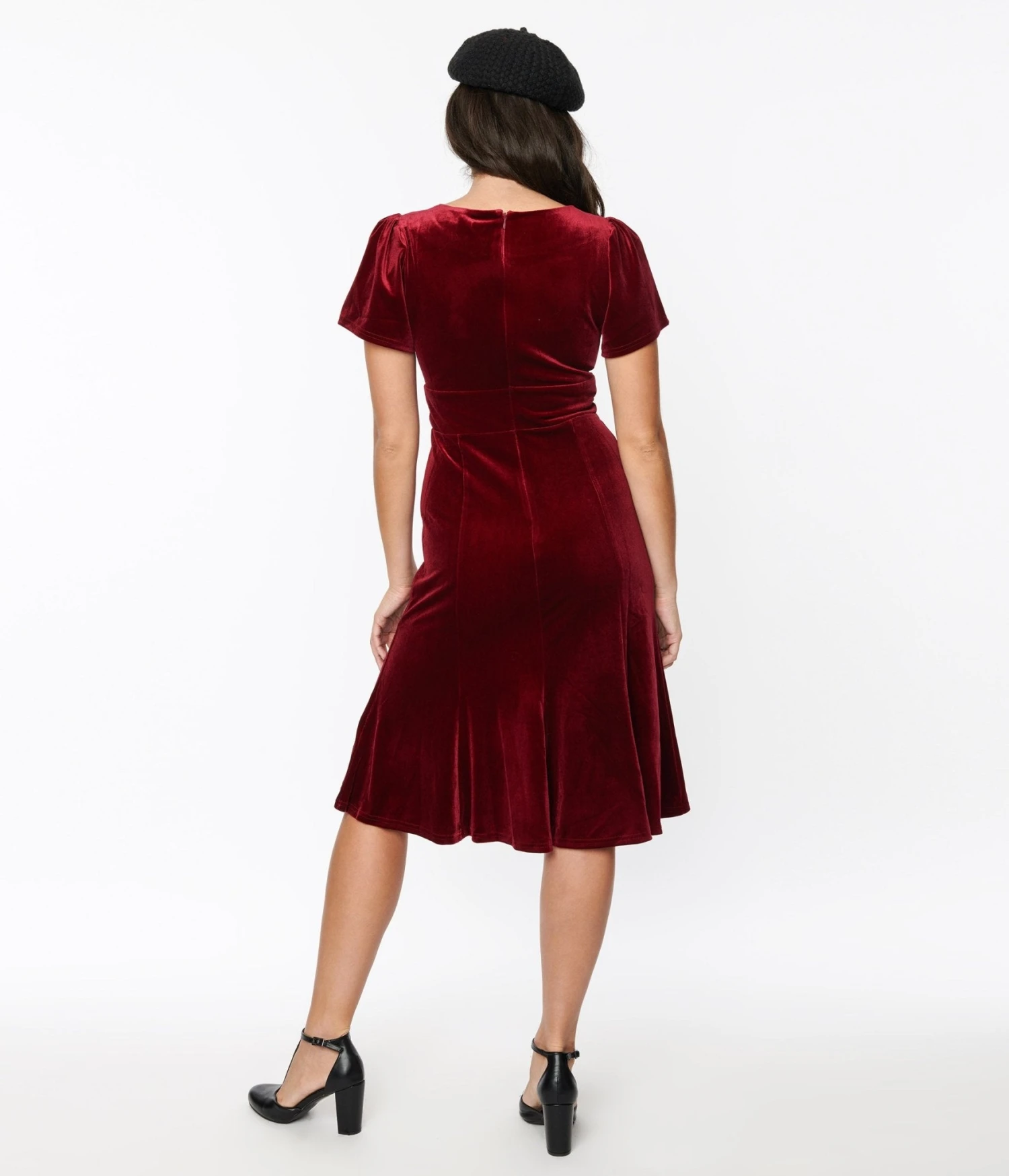 Burgundy Velvet Midi Shift Dress 3 Burgundy Velvet Midi Shift Dress - Image 3