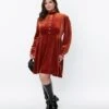 Burnt Orange Velvet Myers Fit & Flare Dress