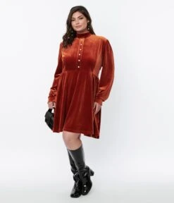 Burnt Orange Velvet Myers Fit & Flare Dress
