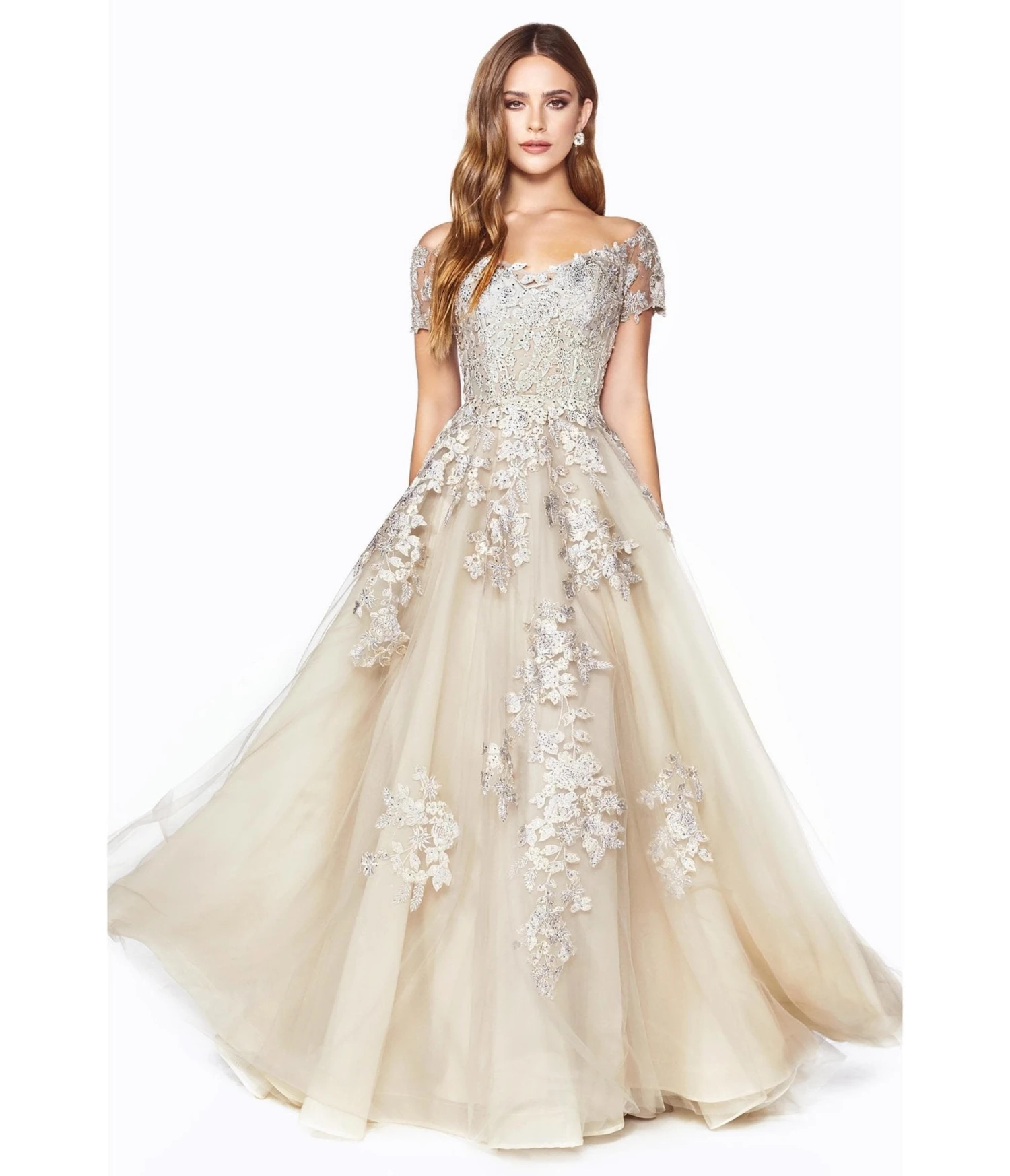 Cinderella Divine Champagne Floral A Line Bridal Ball Gown 1 Cinderella Divine Champagne Floral A Line Bridal Ball Gown