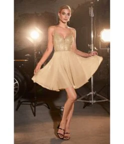 Cinderella Divine Champagne Glitter Chiffon Cocktail Dress