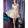 Cinderella Divine Champagne Glitter Tulle Cold Shoulder Homecoming Dress