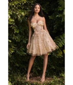 Cinderella Divine Champagne Glitter Tulle & Floral Applique Teacup Dress