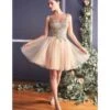 Cinderella Divine Champagne Gold Embellished Tulle Mini Homecoming Dress