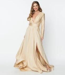 Champagne Long Sleeve Sophisticated Goddess Gown -New Dress Store champagne long sleeve sophisticated goddess gown 288240