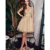 Cinderella Divine Champagne Rhinestone 3D Floral & Tulle Flare Homecoming Dress