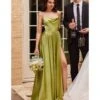 Cinderella Divine Chartreuse Liquid Satin Prom Gown