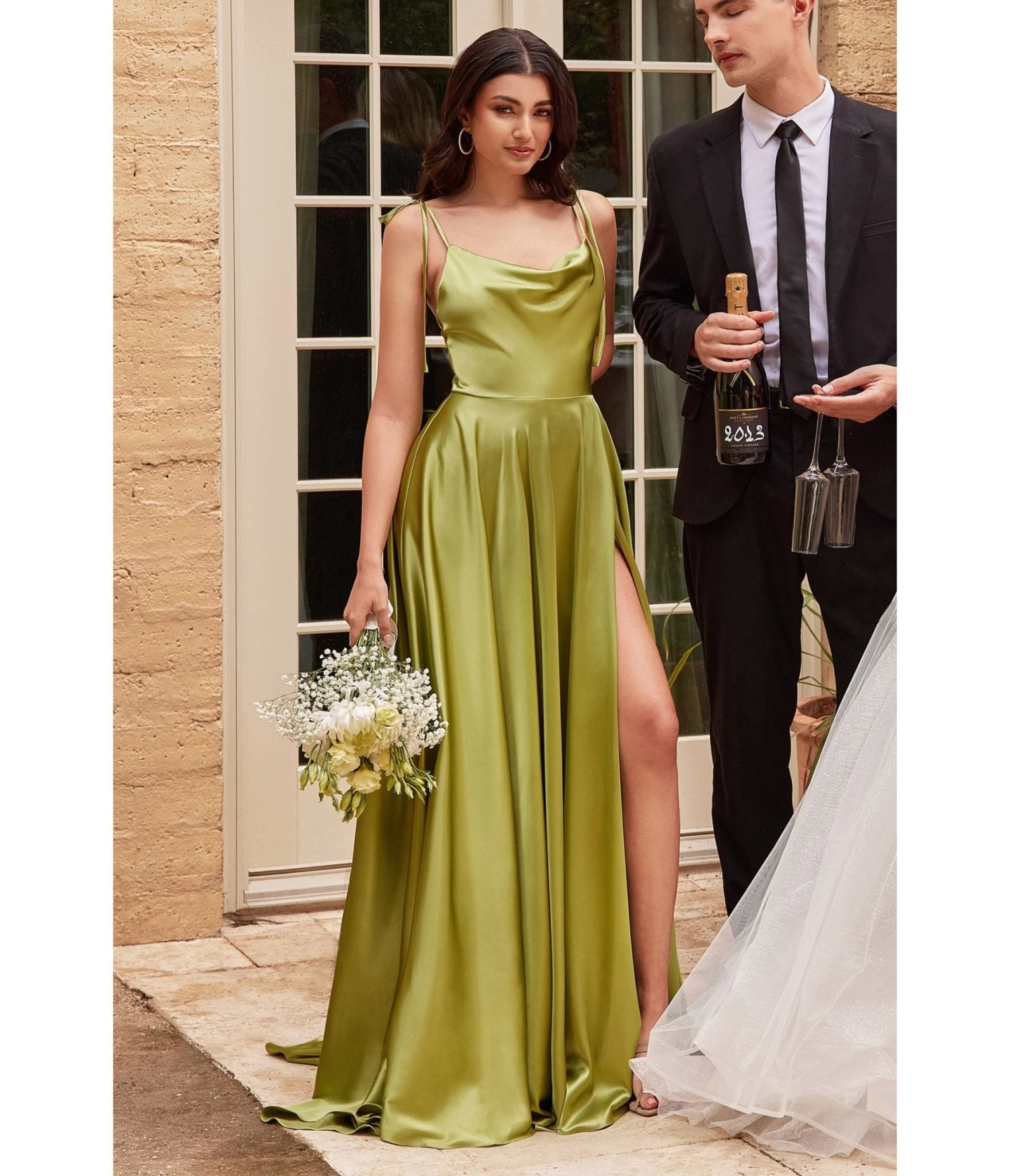 Cinderella Divine Chartreuse Liquid Satin Prom Gown 1 Cinderella Divine Chartreuse Liquid Satin Prom Gown