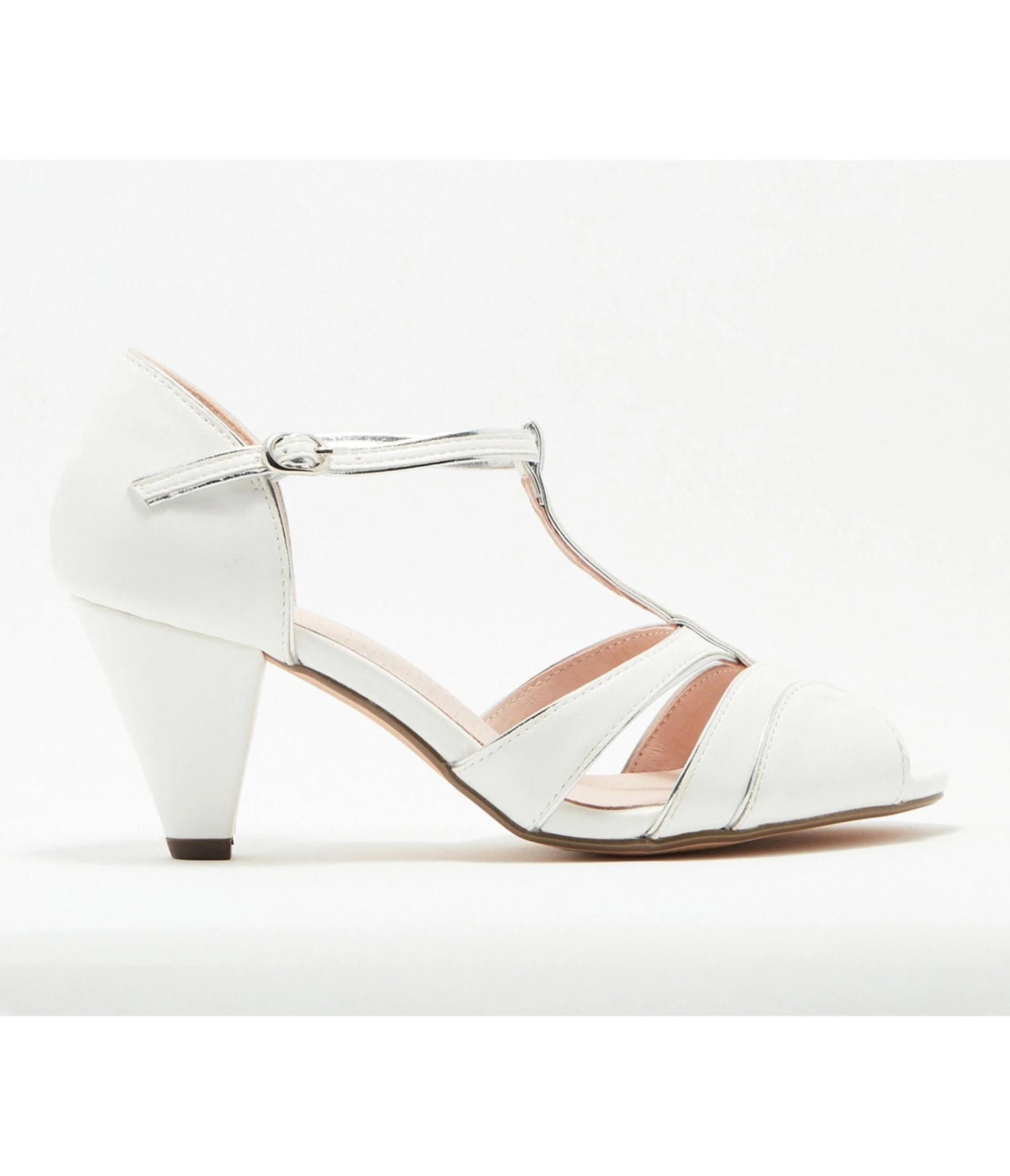 Chelsea Crew White Leatherette T-Strap Penelope Heels 3 Chelsea Crew White Leatherette T-Strap Penelope Heels - Image 3