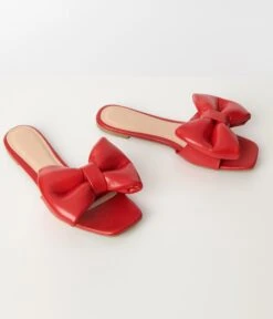 Chic Smooth Red Bow Slipper -New Dress Store chic smooth red bow slipper 295059