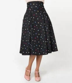 Collectif 1950s Black & Multicolor Stars Alexa Suspender Swing Skirt -New Dress Store collectif 1950s black multicolor stars alexa suspender swing skirt 207696