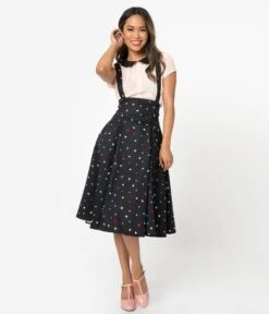 Collectif 1950s Black & Multicolor Stars Alexa Suspender Swing Skirt -New Dress Store collectif 1950s black multicolor stars alexa suspender swing skirt 867483