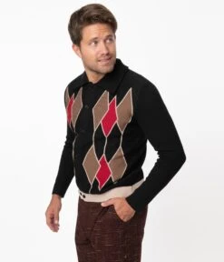 Collectif Black Diamond Knit Luca Mens Cardigan -New Dress Store collectif black diamond knit luca mens cardigan 347889