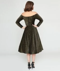 Collectif Black & Gold Glitter Striped Anjelica Swing Dress -New Dress Store collectif black gold glitter striped anjelica swing dress 221554