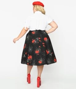 Collectif Black Spinners Web & Roses Swing Skirt -New Dress Store collectif black spinners web roses swing skirt 103425