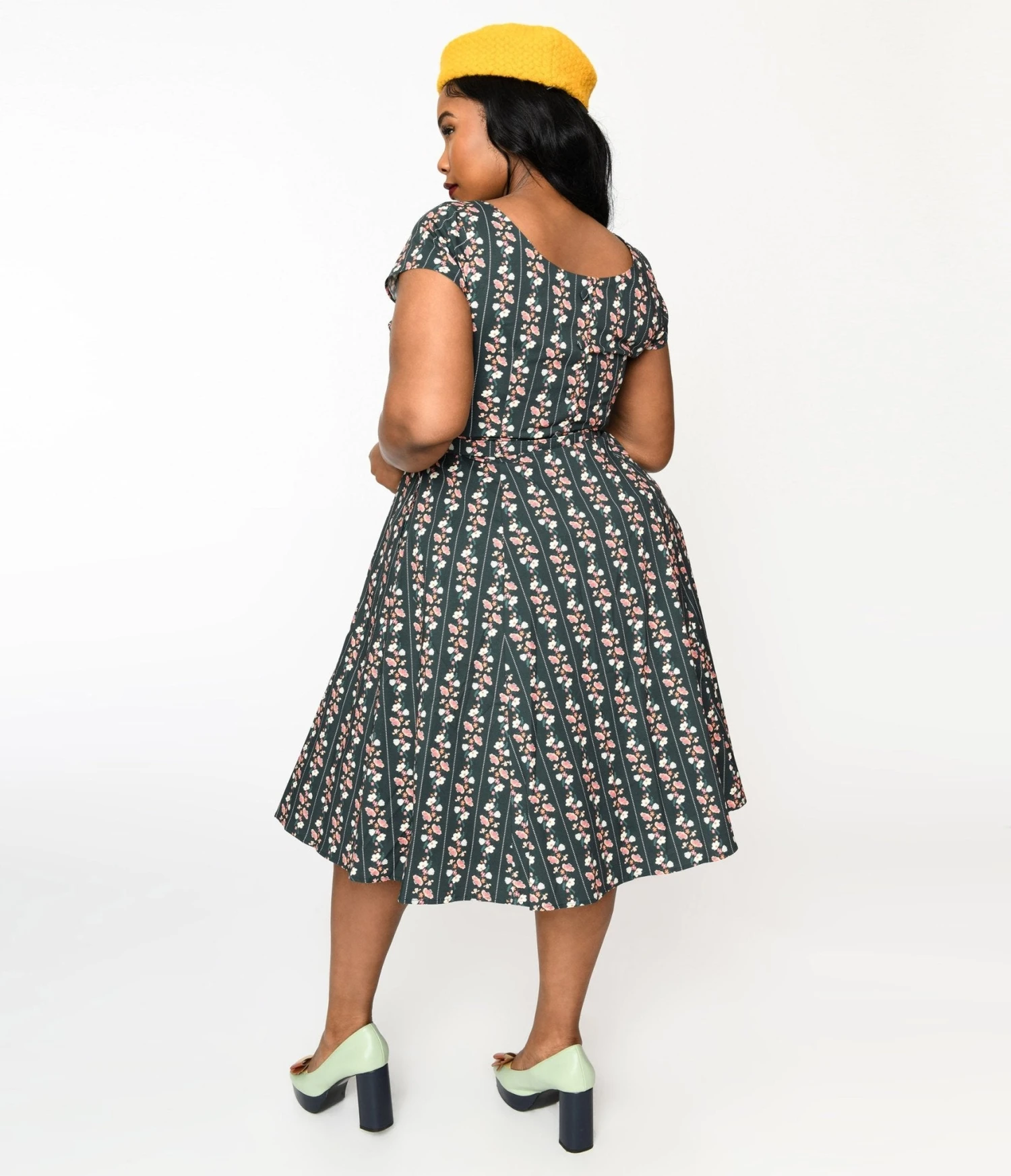 Collectif Green Wallflower Striped Swing Dress 3 Collectif Green Wallflower Striped Swing Dress - Image 3