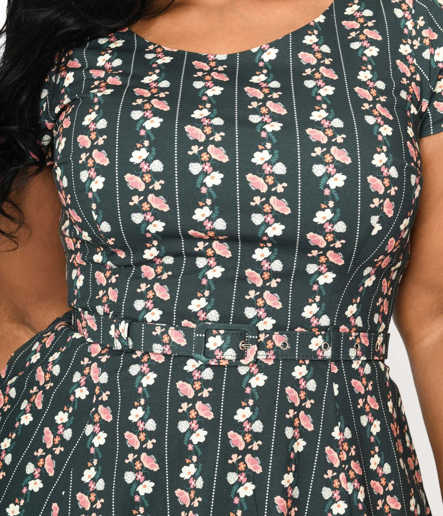 Collectif Green Wallflower Striped Swing Dress 2 Collectif Green Wallflower Striped Swing Dress - Image 2