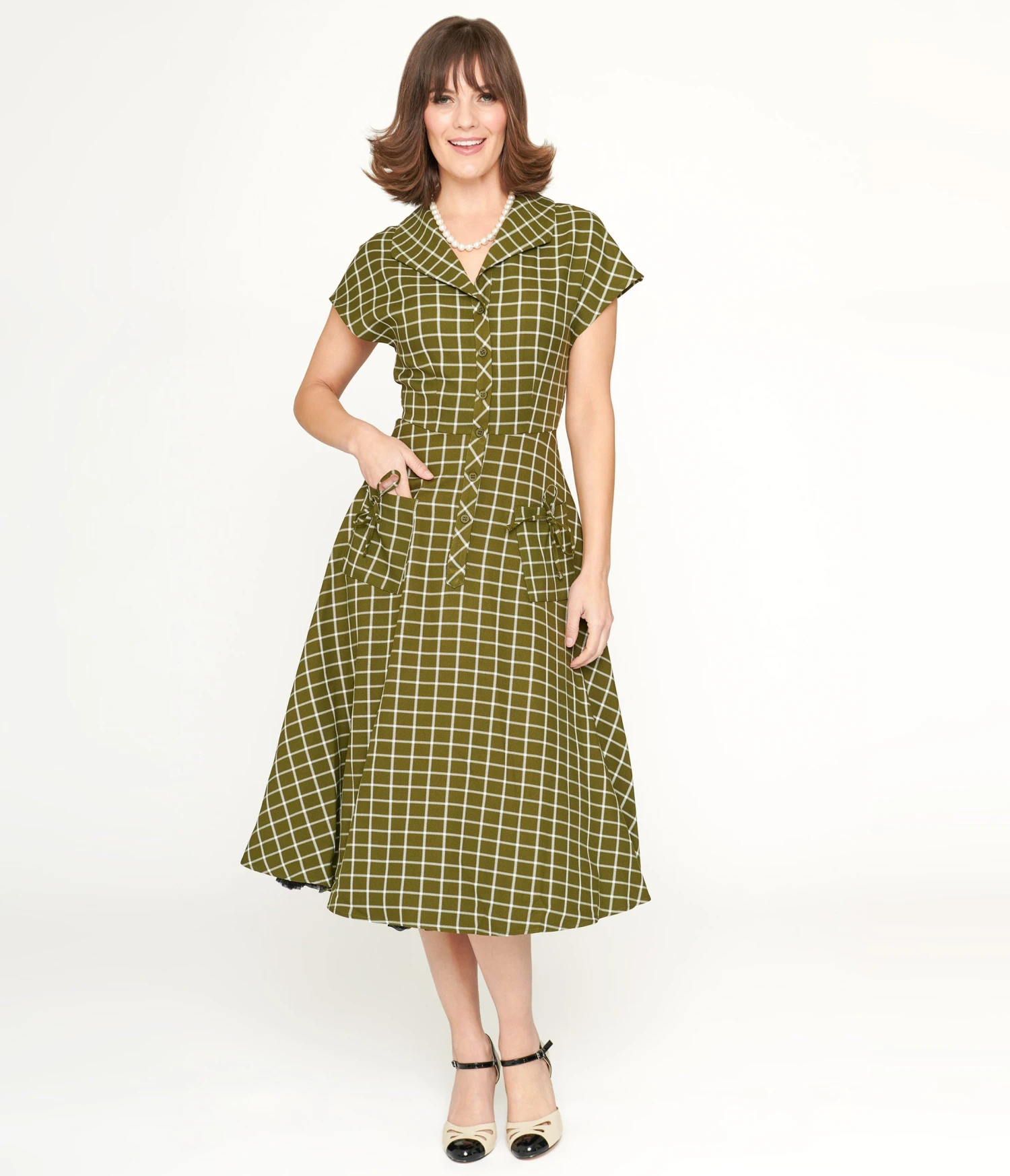 Collectif Green & White Checked Liza Acres Swing Dress 2 Collectif Green & White Checked Liza Acres Swing Dress - Image 2