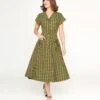 Collectif Green & White Checked Liza Acres Swing Dress