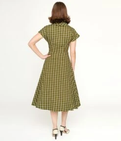Collectif Green & White Checked Liza Acres Swing Dress 5 Collectif Green & White Checked Liza Acres Swing Dress -New Dress Store collectif green white checked liza acres swing dress 571414