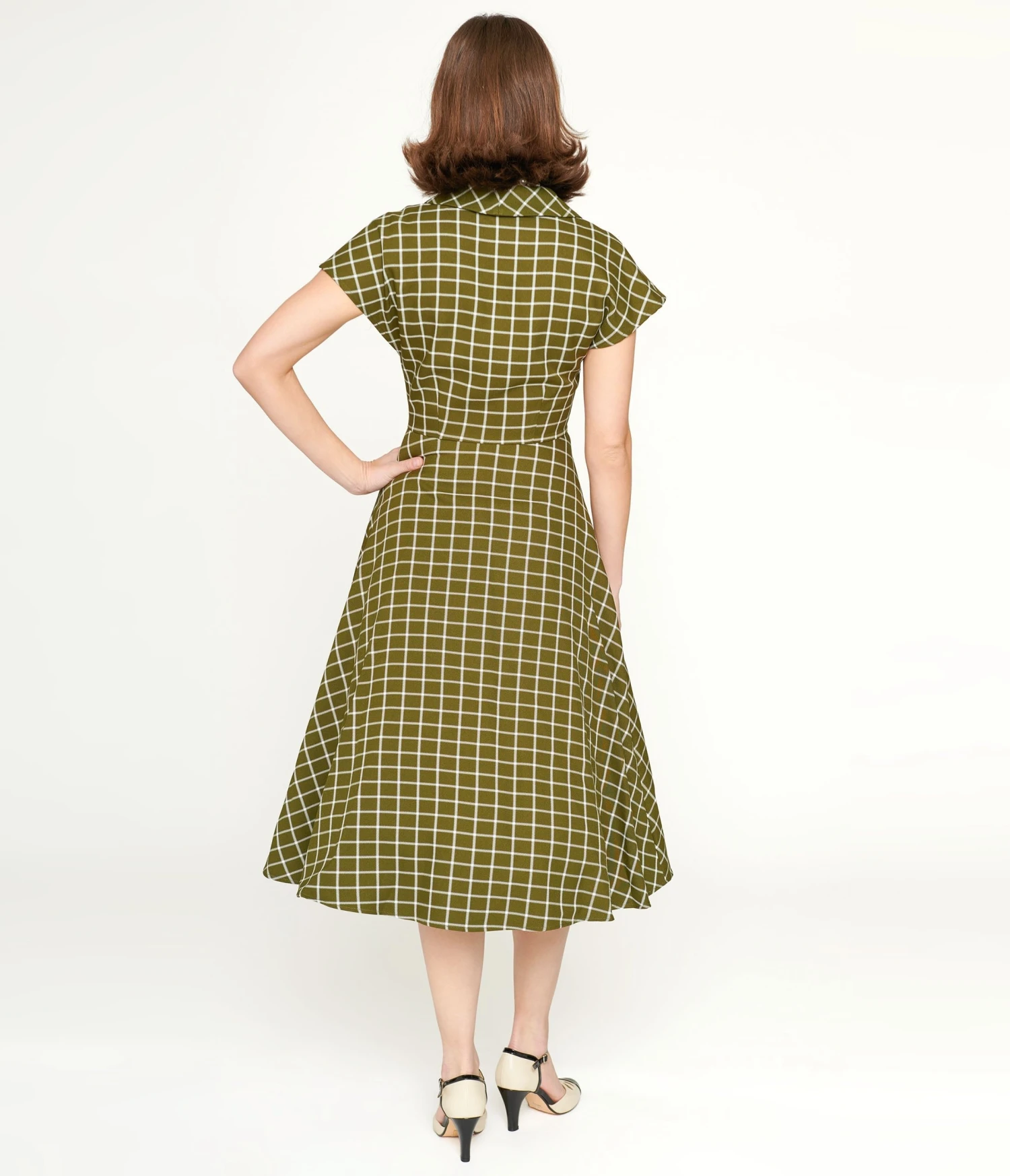 Collectif Green & White Checked Liza Acres Swing Dress 3 Collectif Green & White Checked Liza Acres Swing Dress - Image 3