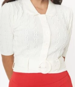 Collectif Ivory Belt Cable Knit Juniper Cardigan -New Dress Store collectif ivory belt cable knit juniper cardigan 283188