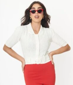 Collectif Ivory Belt Cable Knit Juniper Cardigan -New Dress Store collectif ivory belt cable knit juniper cardigan 802675