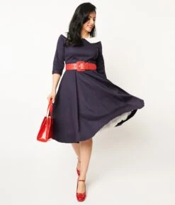 Collectif Navy & White Elle Swing Dress