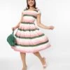 Collectif Pink & Green Stripe Swing Dress