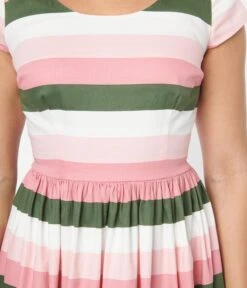 Collectif Pink & Green Stripe Swing Dress -New Dress Store collectif pink green stripe swing dress 326167