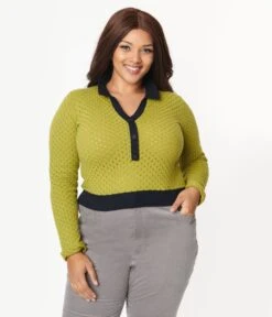 Collectif Plus Size Green Eyelet Lorelei Knit Top -New Dress Store collectif plus size green eyelet lorelei knit top 701387