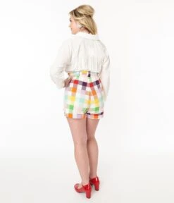 Collectif Rainbow Gingham Shorts -New Dress Store collectif rainbow gingham shorts 458355