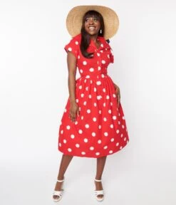 Collectif Red & White Polka Dot Judy Swing Dress -New Dress Store collectif red white polka dot judy swing dress 842680