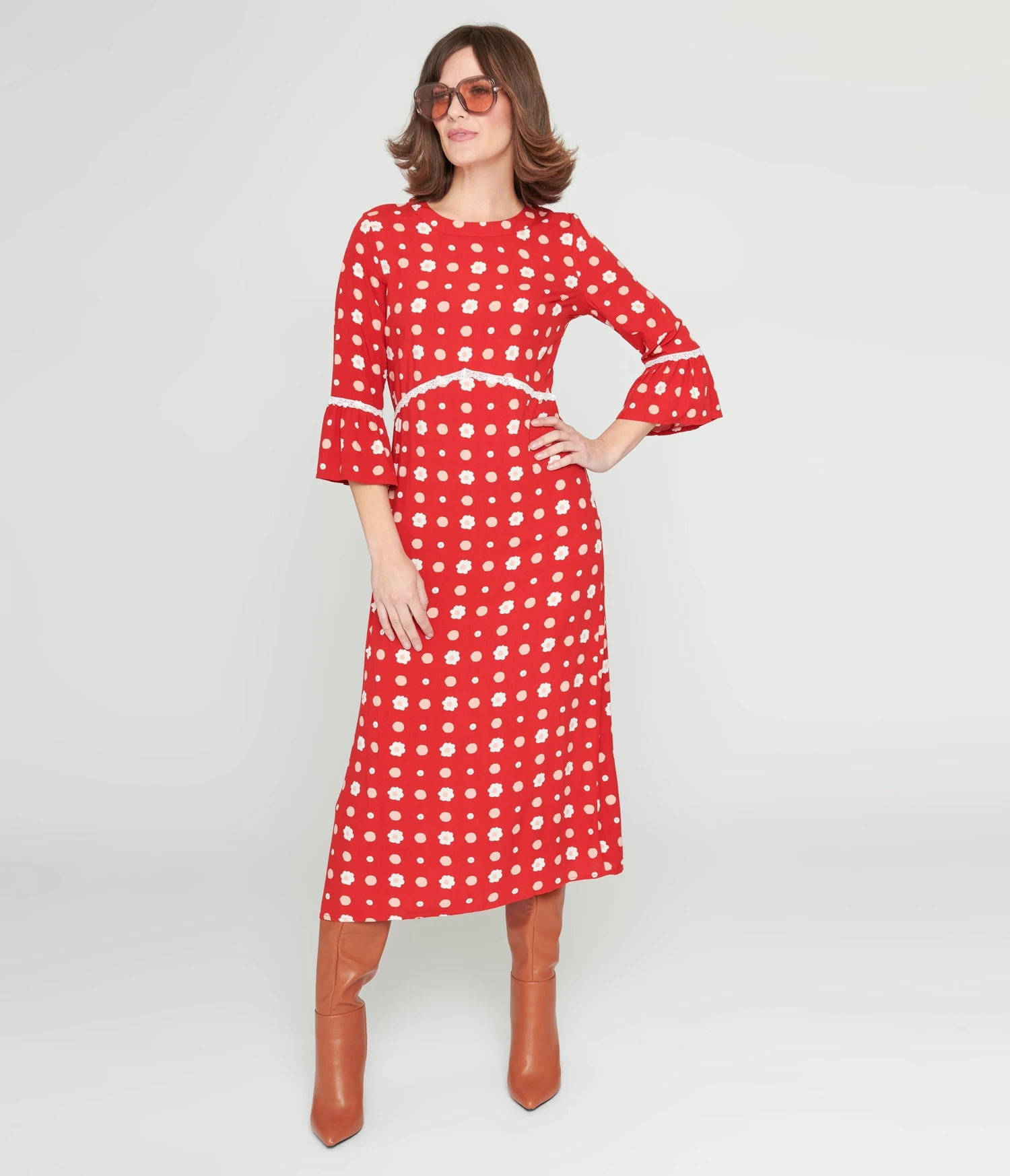 Collectif Red & White Poppy Print Midi Dress 1 Collectif Red & White Poppy Print Midi Dress