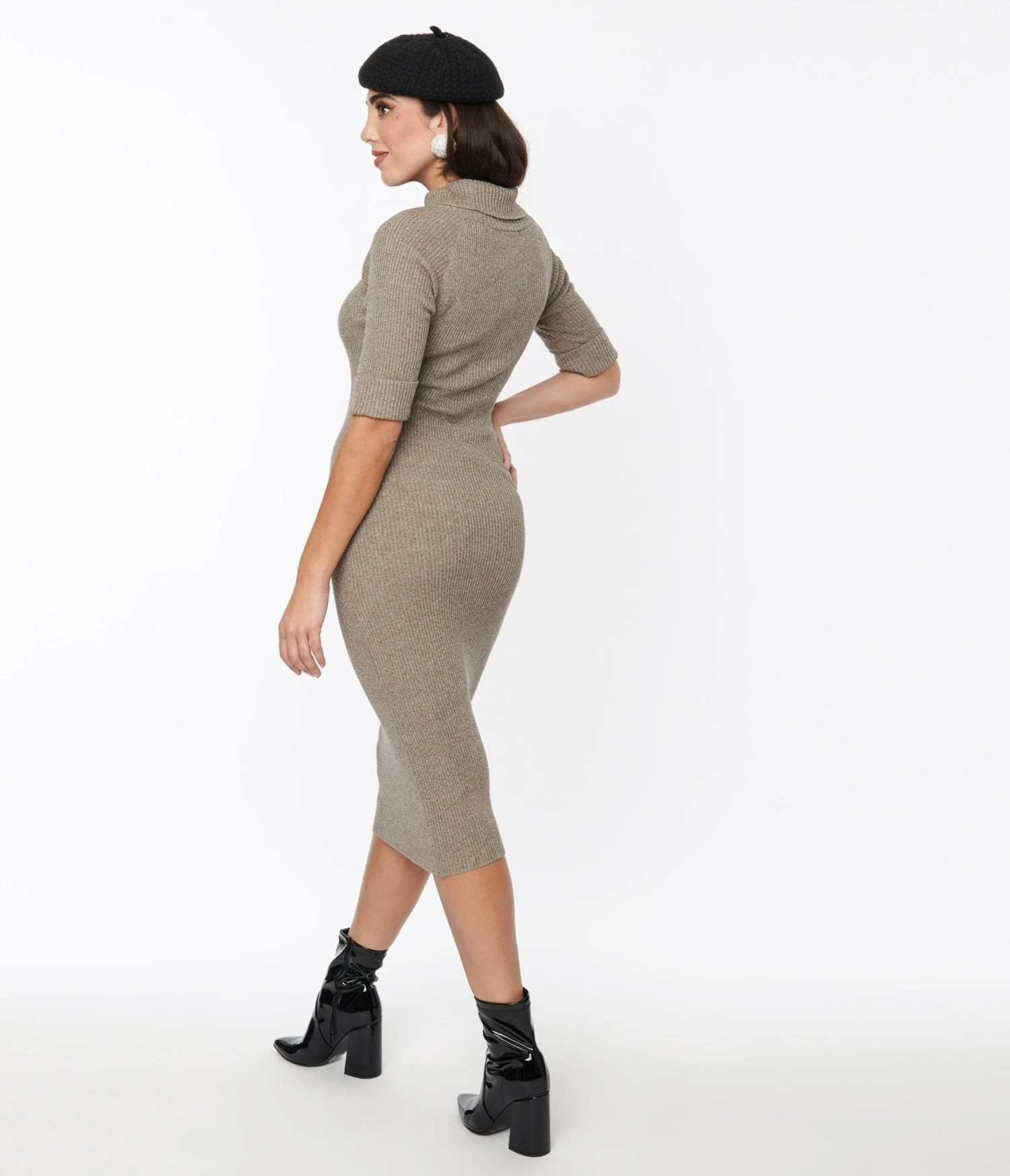Collectif Taupe Marl Knit Midi Bodycon Dress 3 Collectif Taupe Marl Knit Midi Bodycon Dress - Image 3