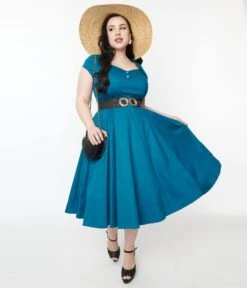 Collectif Teal Nell Swing Dress -New Dress Store collectif teal nell swing dress 220634