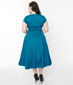 Collectif Teal Nell Swing Dress -New Dress Store collectif teal nell swing dress 348665