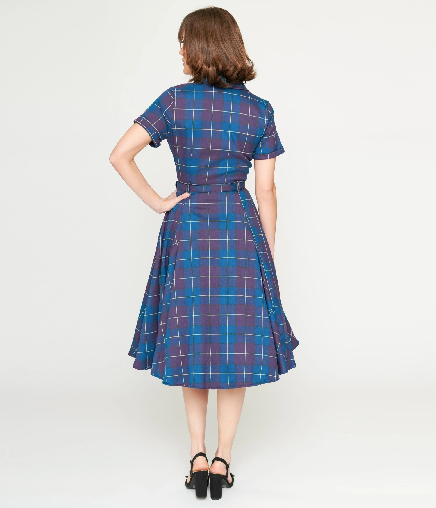 Collectif Teal & Purple Checkered Caterina Swing Dress 3 Collectif Teal & Purple Checkered Caterina Swing Dress - Image 3