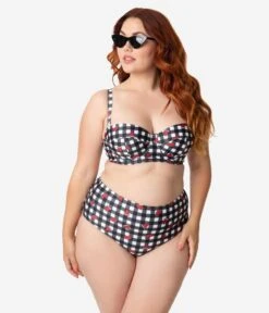 Collectif X Playful Promises Black & White Gingham Watermelon Print Swim Bottoms -New Dress Store collectif x playful promises black white gingham watermelon print swim bottoms 498410