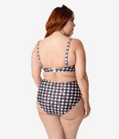 Collectif X Playful Promises Black & White Gingham Watermelon Print Swim Bottoms -New Dress Store collectif x playful promises black white gingham watermelon print swim bottoms 725317