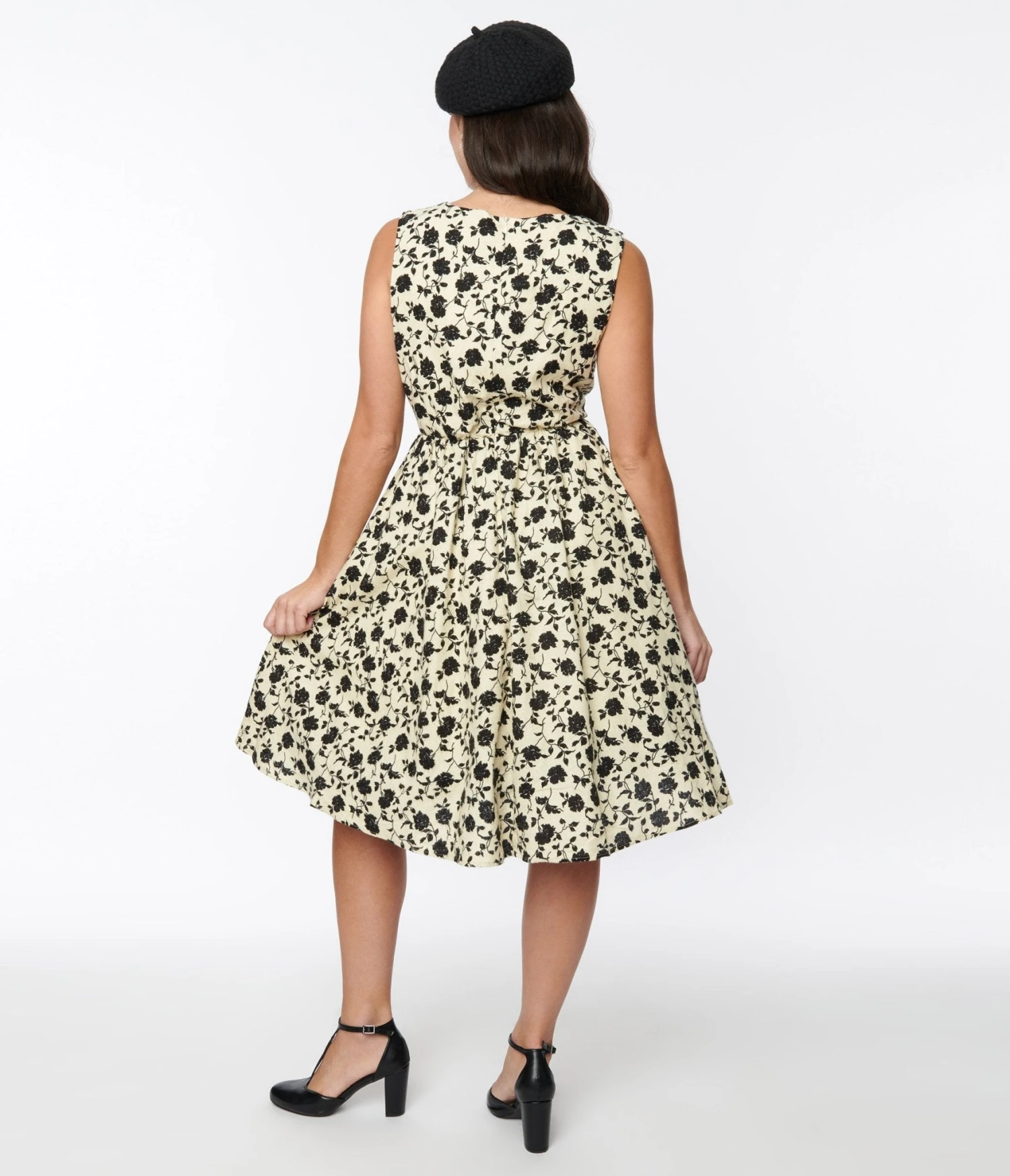 Cream & Black Floral Swing Dress 3 Cream & Black Floral Swing Dress - Image 3