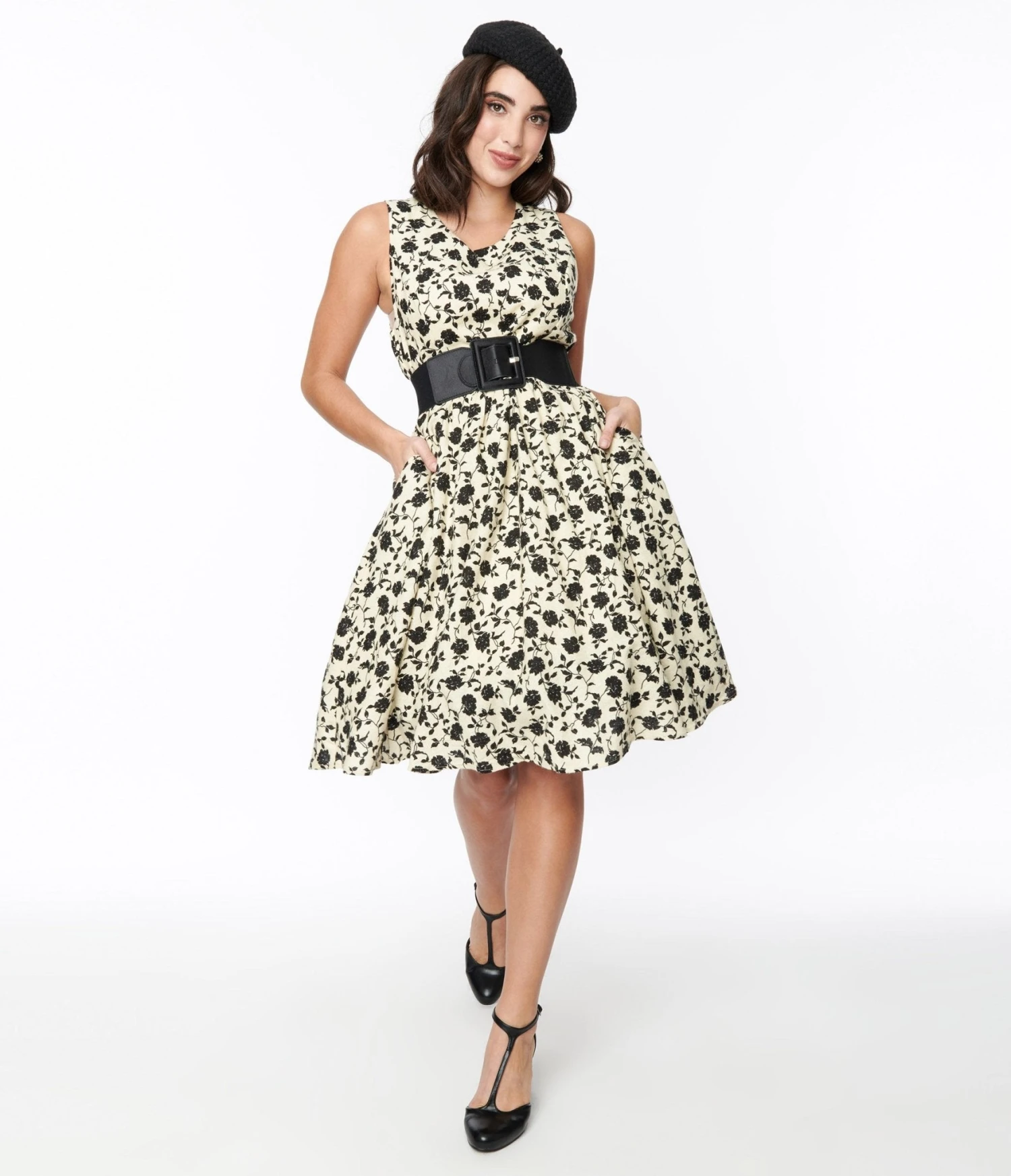 Cream & Black Floral Swing Dress 1 Cream & Black Floral Swing Dress