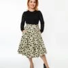 Cream & Black Floral Swing Skirt
