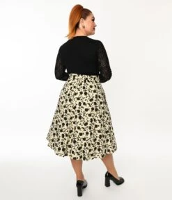 Cream & Black Floral Swing Skirt 5 Cream & Black Floral Swing Skirt -New Dress Store cream black floral swing skirt 798483