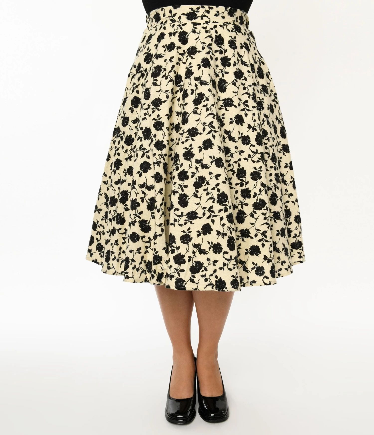 Cream & Black Floral Swing Skirt 2 Cream & Black Floral Swing Skirt - Image 2
