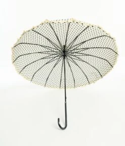 Cream & Black Sparkle Dot Frilled Pagoda Umbrella -New Dress Store cream black sparkle dot frilled pagoda umbrella 113881