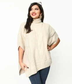 Cream Cable Knit Turtle Neck Sweater