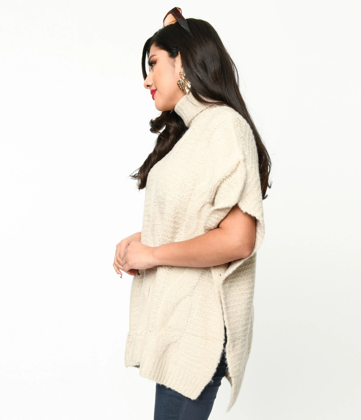 Cream Cable Knit Turtle Neck Sweater 2 Cream Cable Knit Turtle Neck Sweater - Image 2